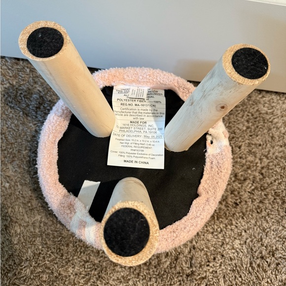Pink Bunny Accent Ottoman Stool with Wooden Legs - Picture 6 of 8